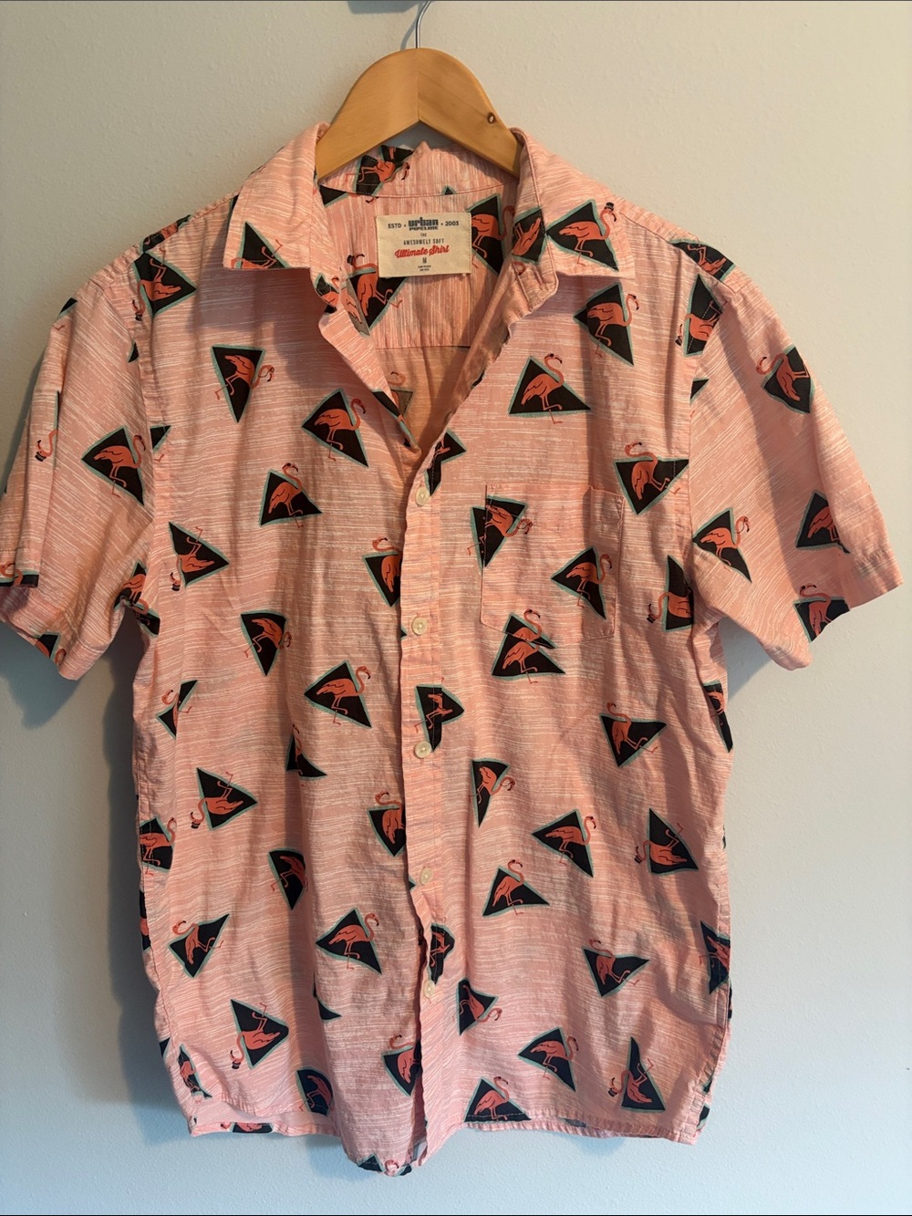urban pipeline Pink Short-Sleeve Button-Down Shirt with Flamingo Print